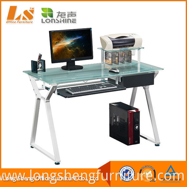 Floor Sitting L Shaped Glass Computer Desk With Filing Cabinet